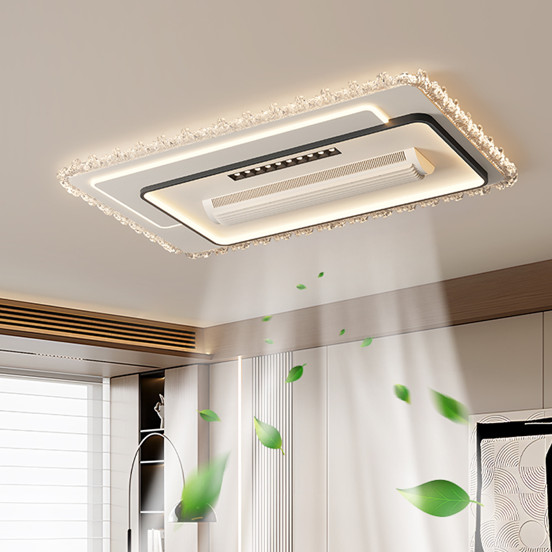Modern LED Ceiling Fan Light Remote Iron Aluminum Acrylic Ceiling Lamp With Bladeless Silent Fan Hotel Bedroom Living Room Decor