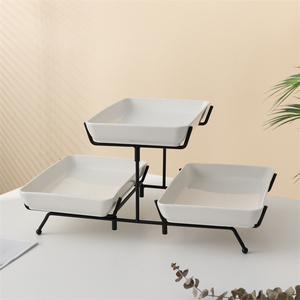 Piatto da portata <span class=keywords><strong>per</strong></span> dessert snack ristorante dell'hotel piatti <span class=keywords><strong>in</strong></span> <span class=keywords><strong>ceramica</strong></span> a 3 livelli con supporto <span class=keywords><strong>in</strong></span> metallo - Product Image 1