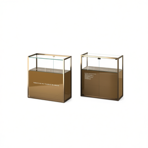 Vitrine en fer 95x45x95cm Bronze Laqué avec Fond en Verre pour Comptoir de Vente et Présentoir de Table - Product Image 2