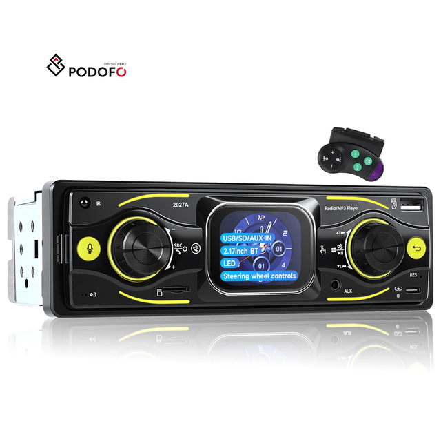 Podofo 2.17" Car MP3 Player USB1Din HD Touchscreen Car Radio USB BT AUX-IN Electronics Steering Wheel Control RGB LED Light ODM