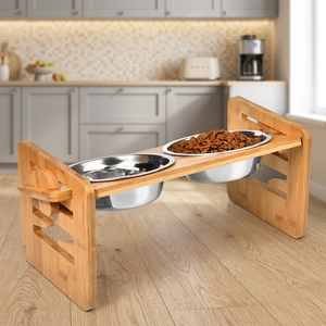 Comederos Elevados de Madera con Revestimiento de Silicona Pulida a 15 Grados para Perros y Gatos Pequeños, Ecológicos, Rectangulares, para Hogar u Oficina - Product Image 1