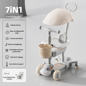Trottinette multifonctionnelle 6-en-1 pour enfants, trottinette pliable à 3 roues pour tout-petits avec siège et poignée parentale, trottinette de luxe à hauteur réglable - Product Image 4