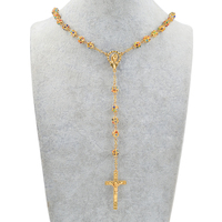 Collier Chapelet Catholique de Haute Qualité avec Diamants, Perles en Cuivre et Strass, Centre Pièce Calice Doré, Bijoux Chapelet Catholique