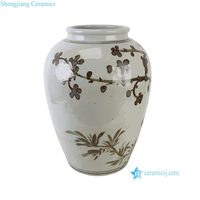 RZOX28-A Vente en gros Nouveau vase en céramique rustique marron motif prunier peint à la main