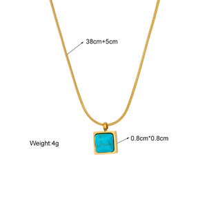 European American Fashion Minimalist Square Turquoise Pendant Stainless Steel Spiral Chain Necklace Geometric Design - Product Image 4