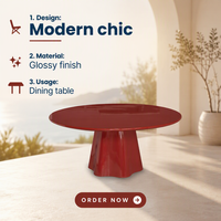 Table à manger ronde moderne rouge brillant, base sculpturale en piédestal, table à dîner circulaire pour salle à manger de villa, finition laquée