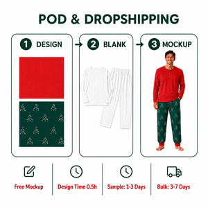 Conjunto de Pijamas Personalizados de Natal em Vermelho e Verde com Padrão Henley para Família, Roupas de Dormir em Poliéster para Homens, Mulheres e Crianças, Dropshipping POD MOQ 1PC - Product Image 4