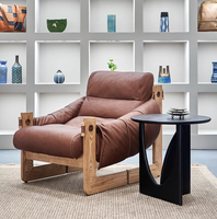 Fauteuil inclinable de style vintage en bois massif, cuir véritable, réglable, design rétro, pour lecture, bureau à domicile, chambre à coucher