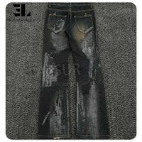 LARSUR Jeans évasés imprimés pour hommes Pantalons en denim affranchis enduits de cire à la main