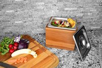 Comptoir de cuisine de salle de bains, grand, en acier inoxydable, avec couvercle, anti-odeur de rouille, boîte en bambou en bois d'acacia
