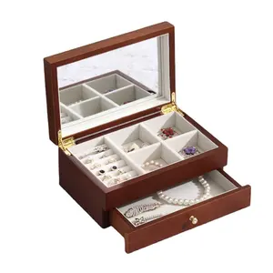 2 Layers Vintage Wooden Jewelry Box Jewelry Organizer Box Travel Jewelry Case for Women Men Girls