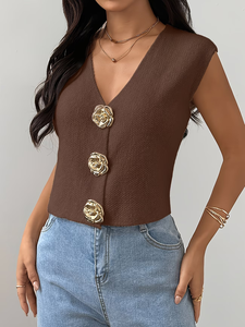 <span class=keywords><strong>Gilet</strong></span> en tricot duveteux pour femme, collection Printemps 2026, <span class=keywords><strong>cardigan</strong></span> sans manches, col en V, rose pêche, pull doux, boutons métalliques, polyester, style coréen, 160g - Product Image 6