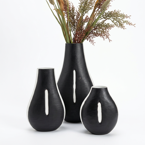 Handgefertigtes Geblasenes Glas-Vasenset Modernes Kunstdesign Schwarz-Weiß Kontrast Gerippte Textur Wabi-Sabi Ästhetik Tischdekoration Hochzeit <span class=keywords><strong>LuJa</strong></span> - Product Image 1