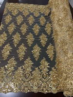 Tissu en dentelle à sequins tissés en or lourd de luxe pour robes de mariée, vêtements et accessoires de mariée