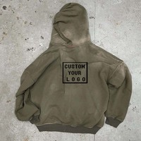Vente en gros Sweat à capuche unisexe 100% Coton avec logo personnalisé, zippé, coupe oversize, doublé, effet délavé, ourlet brut effiloché, style streetwear rétro