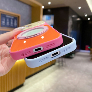 เคสโทรศัพท์แฟชั่นสไตล์ INS สีสันตัดกัน สำหรับ iPhone 18 17 16 Pro Max พร้อมขาตั้งหมุนได้ ฝาหลังกระจกป้องกัน - Product Image 6