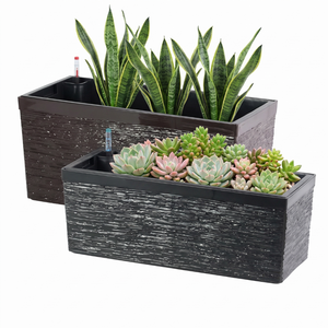Jardinière rectangulaire moderne auto-arrosante en plastique <span class=keywords><strong>avec</strong></span> réservoir pour usage intérieur et extérieur - Product Image 1