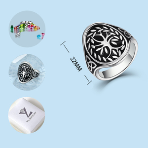 YILUN Vintage Arbre de Vie Bague Celtique Bijoux Noir Émail Cadeaux Rhodium Plaqué Argent Sterling 925 Viking Homme Bague - Product Image 5