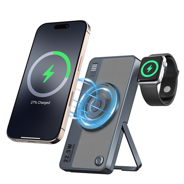 New Design Portable Stand Power Bank 10000mAh Magnetic Wireless Charging Holder Quick Charge Supports iPhone for Watch