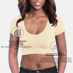 Venta al por mayor de mujeres personalizadas Micro Modal/Spandex Camiseta cuello redondo manga corta a prueba de sudor Camisetas interiores Crop <span class=keywords><strong>Top</strong></span> para damas - Product Image 2