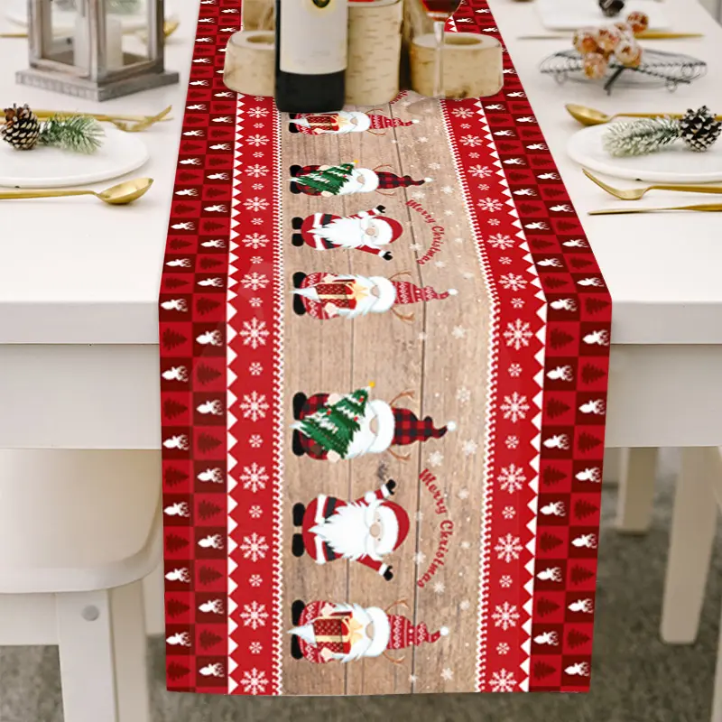 High Quality Christmas Gnome Grey Table Runner and Red Table Runner Linen Xmas Kitchen Dining Table Runner Christmas Decoration