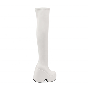 Botas Largas de Mujer con Plataforma y Tacón de Cuña, de Cuero Sintético Charolado, con Cierre de Cremallera, Talla Grande 43, Colección Otoño Invierno 2022 - Product Image 6