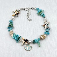 RINHOO Bracelet en coquillages, étoiles de mer et pierres naturelles pour femme, bijoux de plage de niche, accessoires cadeaux, vente en gros