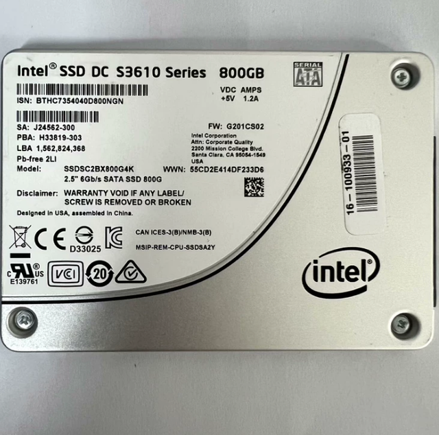 800GB InteI DC S3610 SSDSC2BX800G4 SATA6Gb/s MLC Solid State Drive 2.5" Enterprise SSD for Rack Server /Storage
