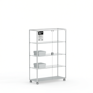 ตู้โชว์โครงอะลูมิเนียม 75x37x140 ซม. สีขาว พร้อมบานประตูล็อคได้และชั้นวางปรับระดับได้บนล้อเลื่อน - Product Image 2