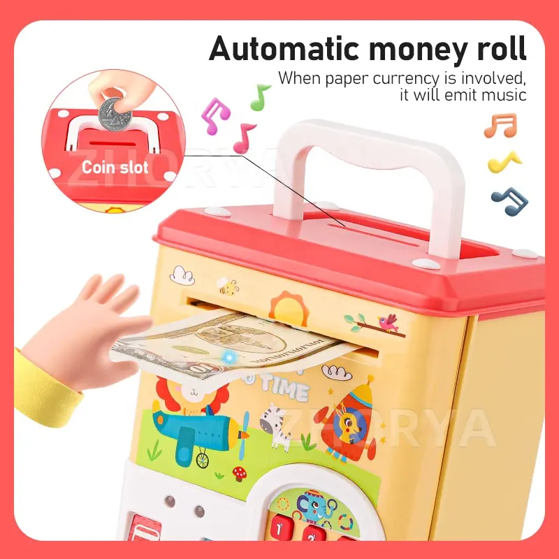 Zhorya multifunción ahorro de dinero Cajero Automático dinero Banco juguete niños cajero electrónico dinero contraseña alcancía para niños