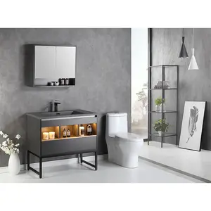 Juegos de fregadero montado en la pared, armario gris, espejo de baño, calidad superior, precio al por mayor, gran oferta