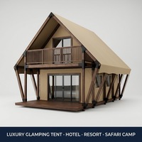 Cabane de glamping personnalisée à deux étages en forme de A avec balcon, structure en bois, préfabriquée, pour resort, parc de vacances, location de chalet