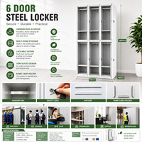 Armoire de rangement métallique pour employés, casier de vestiaire scolaire, casier de bureau à 6 portes, casier de gym en acier