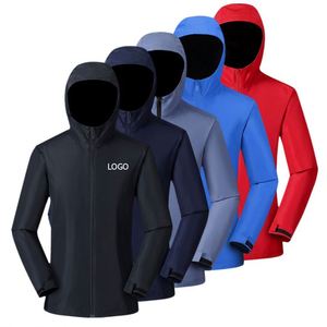 Chaqueta Cortavientos con Logotipo Personalizado, Gabardina de Tela Suave, Impermeable, para Exteriores, Talla Grande, para Hombre, Transpirable, Ligera, con Capucha - Product Image 3