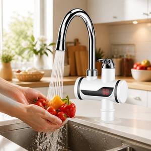 <span class=keywords><strong>Robinet</strong></span> d'eau chaude électrique sans réservoir 3000W, col de cygne chromé à haut arc, affichage noir encastré, installation à <span class=keywords><strong>écrou</strong></span> à oreilles, corps blanc - Product Image 6