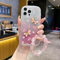 Nouvelle coque de téléphone motif papillon et fleurs pour iPhone 16 17 11 18 Pro Max, motif cluster, estivale, légère, fraîche, tendance, avec chaîne, protection intégrale