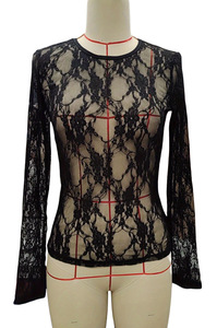 T-<span class=keywords><strong>shirt</strong></span> décontracté en <span class=keywords><strong>dentelle</strong></span> à <span class=keywords><strong>manches</strong></span> <span class=keywords><strong>longues</strong></span> pour femmes chemisier amincissant motif solide coupe ajustée hauts pour femmes - Product Image 5