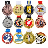 Médailles personnalisées d'arts martiaux, pièces de récompense en métal moulé avec ruban pour Taekwondo, Judo, Karaté, BJJ