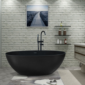 Baignoire autoportante ovale en pierre artificielle blanc mat, texture ardoise, surface solide, pour immersion profonde, stock local US - Product Image 4