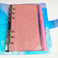 Protège-documents A6 transparent avec pochette zippée, 6 trous, en PVC, avec paillettes, pour classeur à feuilles mobiles, fermeture élastique