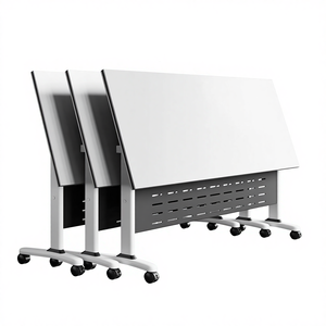 โต๊ะทำงานเคลื่อนที่แบบมินิมอล โต๊ะแบบแถบพร้อมล้อเลื่อน สามารถพับได้ ใช้ได้สองคน เหมาะสำหรับการเรียน การประชุม และการฝึกอบรม - Product Image 1