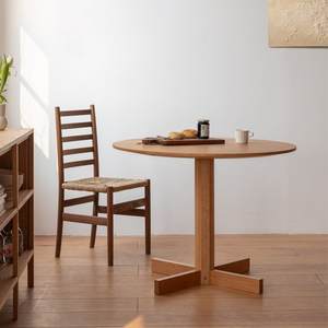 Red Oak Round Dining <b>Table</b> Japanese Style Compact Modern Design for Small Spaces No Assembly Required Dining Room Furniture - Product Image 2