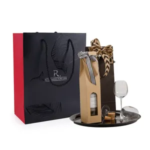 Wholesale eco friendly customized gift kraft champagne beer wine bottle paper bags with handle