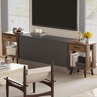 Table de chevet rustique marron écologique et durable avec tiroir de rangement en tissu, style moderne du milieu du siècle, étagère ouverte, mobilier de chambre à coucher