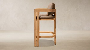Tabouret de bar d'extérieur moderne en teck avec coussin et pieds coniques pour mobilier de jardin et de terrasse - Product Image 3