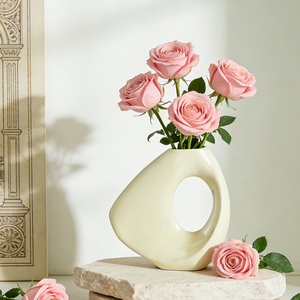 Jarrón de Flores de Cerámica Negro Mate Geométrico para Decoración <span class=keywords><strong>Minimalista</strong></span> del <span class=keywords><strong>Hogar</strong></span>, para Estantes, Sala de Estar, Repisa, Decoración del <span class=keywords><strong>Hogar</strong></span> - Product Image 5