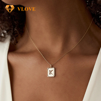 Collier en or massif 14 carats avec diamant de laboratoire, pendentif personnalisé lettre K VLOVE, plaque nominative, bijoux fins personnalisés pour femmes