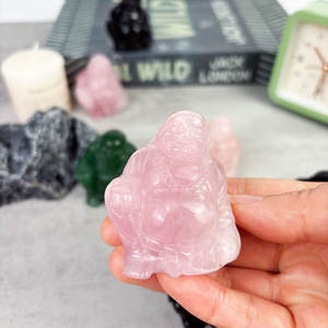 Pietra preziosa naturale artigianale di cristallo dorato ossidiana che ride Buddha 5cm quarzo rosa sorriso statua di Buddha - Product Image 3