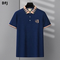 Chemise de Travail Homme de Marque de Luxe, Bleu Marine, Manches Courtes, Coton Respirant, Motif Brodé, Options Grandes Tailles