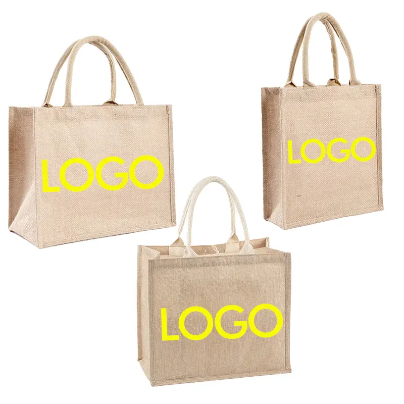 customized wholesale promotional big size sublimation laminated burlap jute gunny tote bags for beach shopping